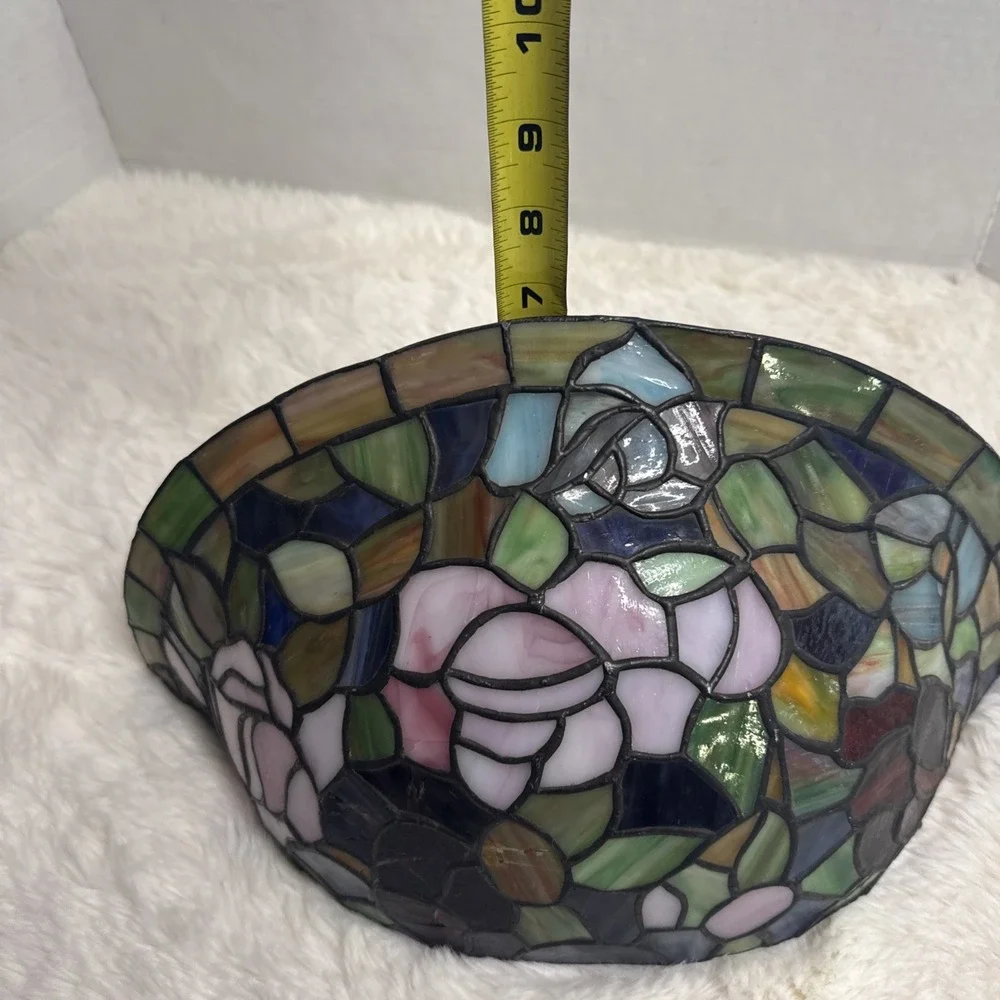 Tiffany Style Wall Sconce Rosebush Floral Vintage Stained Glass Round Fan Light